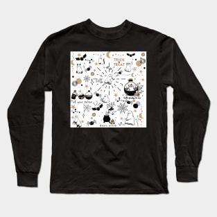 Cute Halloween Cat Ghost Doodle Long Sleeve T-Shirt